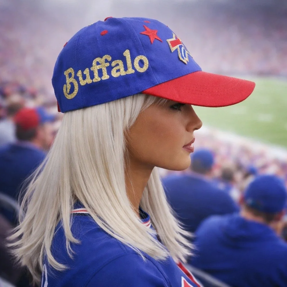 Buffalo Bills Hat Blue Red Baseball Cap Embroidered Logo‎ Gold Glitter Script